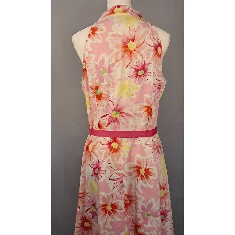 Vintage 90s SCARLETT 14‎ Floral Sleeveless Shirt Dress Pink Yellow Cottagecore
